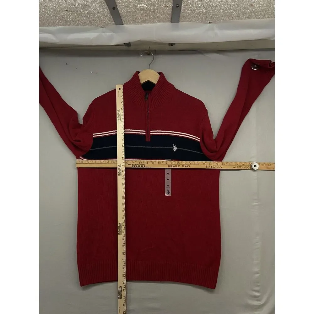 US Polo Assn Sweater‎ XL-Long Sleeve-1/4 Zip-Color Block--Red-Christmas-MSRP $70